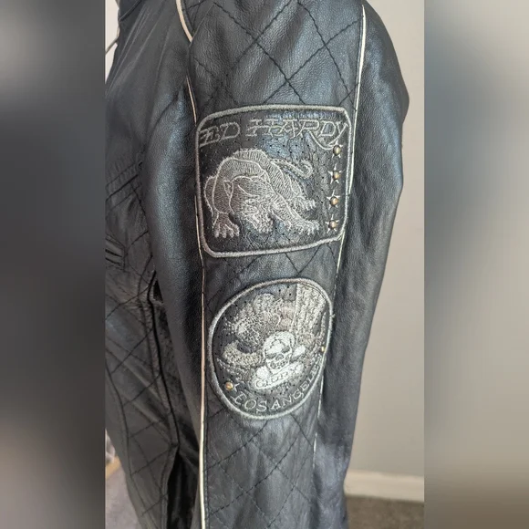 Vintage Ed Hardy Leather Skull Live To Ride Motorcycle Jacket - Picture 12 of 16